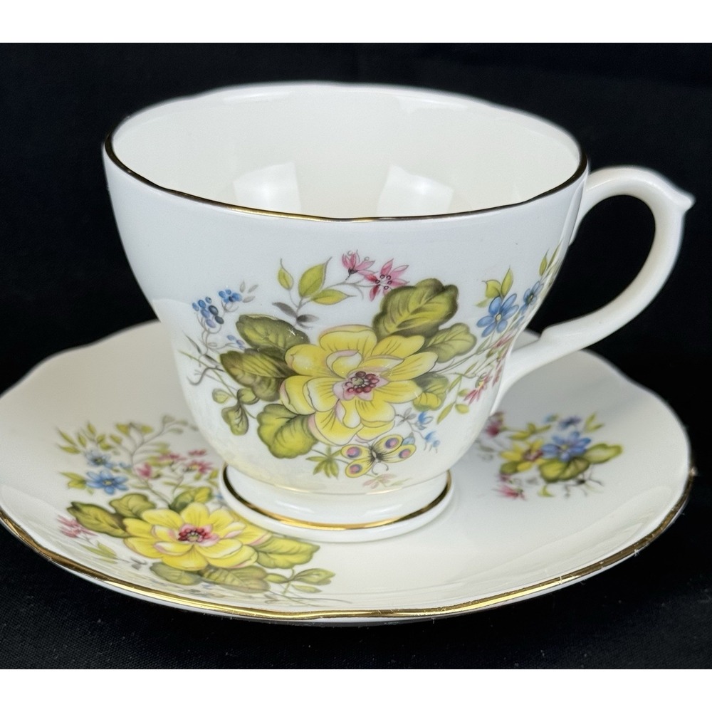 Ronda Duchess Bone China England Tea Cup & Saucer Yellow Floral Design